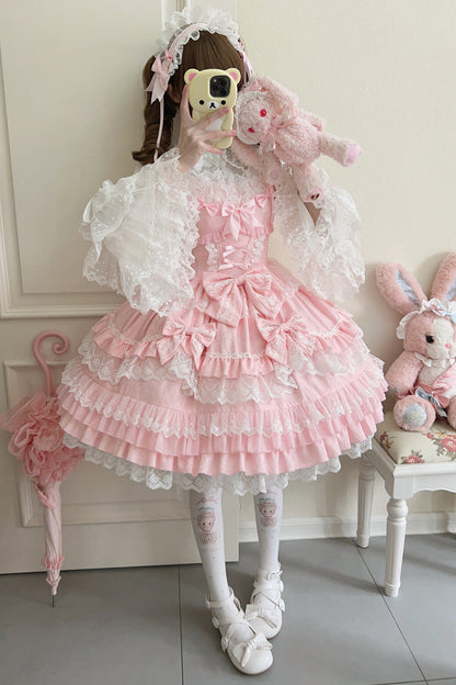 Lolita JSK Dress - Multi-layered, Pink, Sweet Style, Bow Detail, Lace Trim - additional product view 3