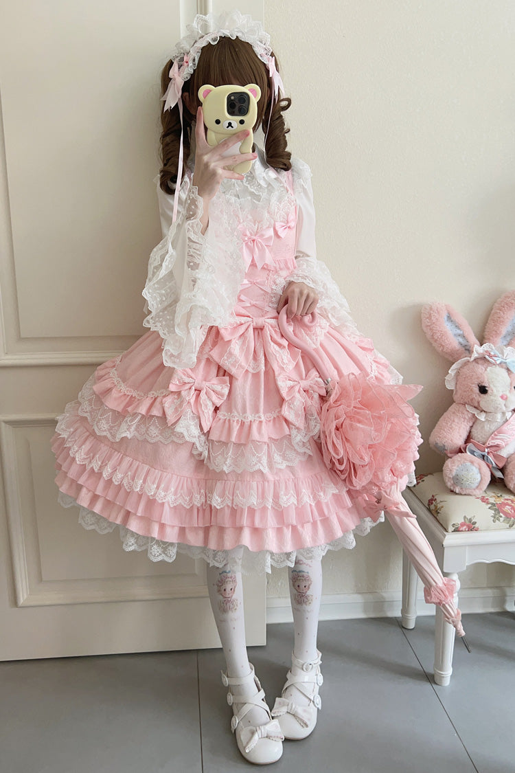 Lolita JSK Dress - Multi-layered, Pink, Sweet Style, Bow Detail, Lace Trim - additional product view 4
