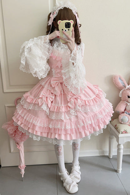 Lolita JSK Dress - Multi-layered, Pink, Sweet Style, Bow Detail, Lace Trim - additional product view 5
