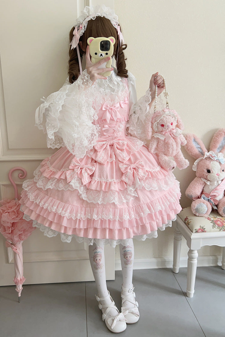 Lolita JSK Dress - Multi-layered, Pink, Sweet Style, Bow Detail, Lace Trim - additional product view 6