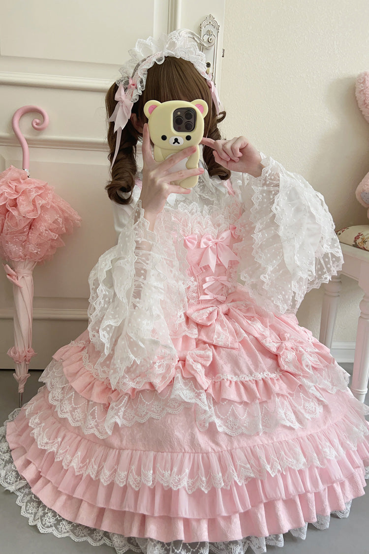 Lolita JSK Dress - Multi-layered, Pink, Sweet Style, Bow Detail, Lace Trim - additional product view 7