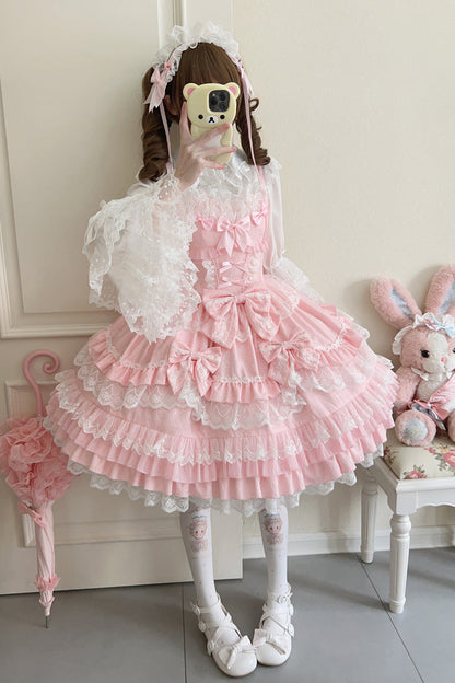 Lolita JSK Dress - Multi-layered, Pink, Sweet Style, Bow Detail, Lace Trim - additional product view 8