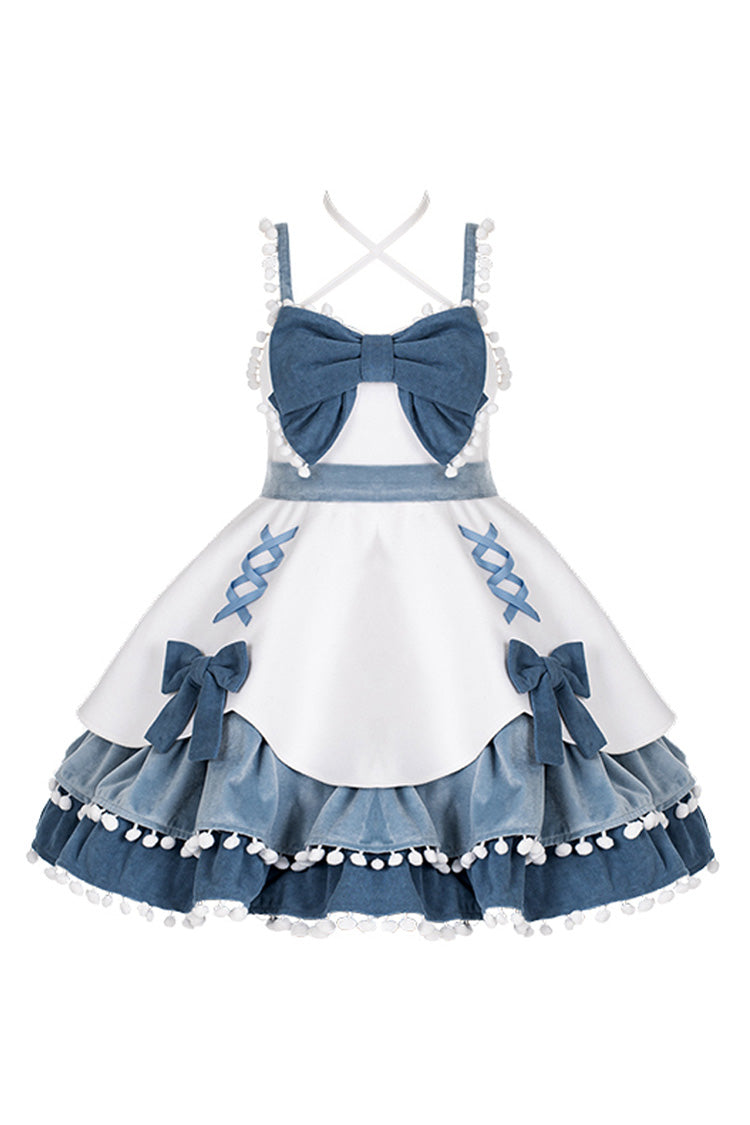 Lolita JSK Dress - Multicolor Confession Function, 5 Colors, Bow Detail, Sweet Style - S Blue/White / M Blue/White / L Blue/White option