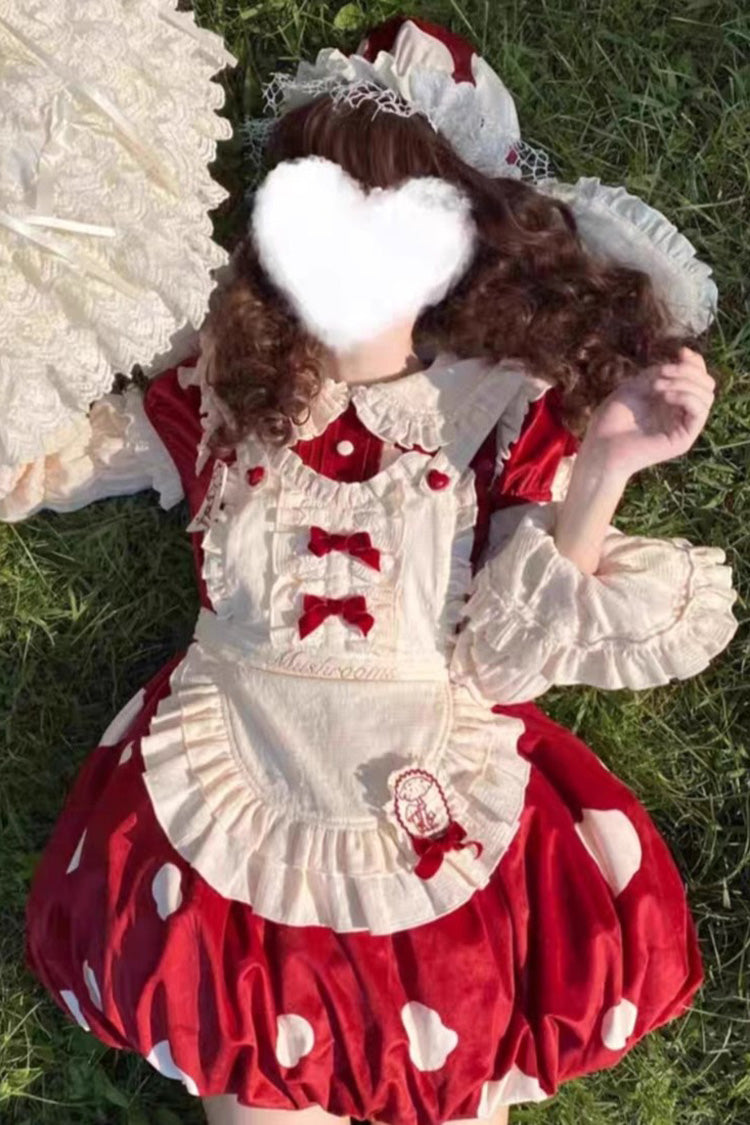 Lolita JSK Dress - Mushrooms Print, Red, Bow Detail, Printed, Sweet Style - additional product view 2