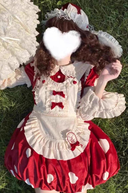 Lolita JSK Dress - Mushrooms Print, Red, Bow Detail, Printed, Sweet Style - additional product view 2
