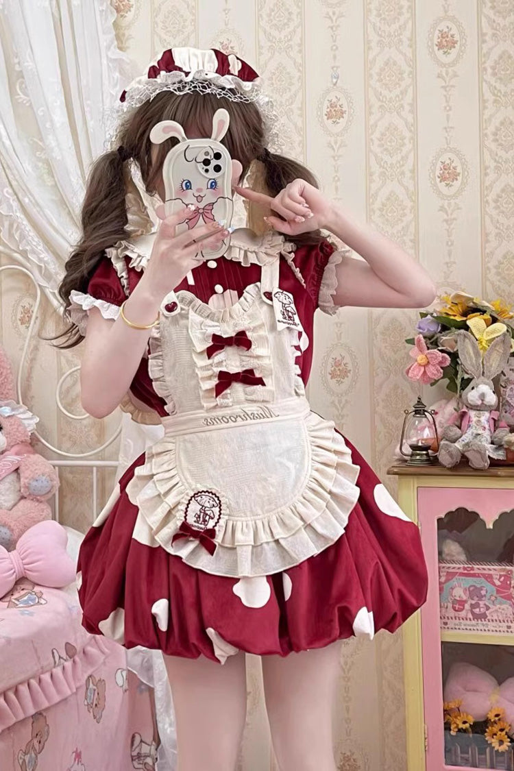 Lolita JSK Dress - Mushrooms Print, Red, Bow Detail, Printed, Sweet Style - additional product view 5