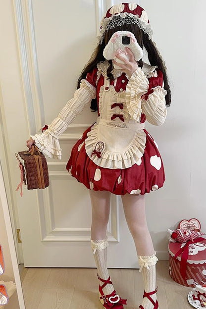 Lolita JSK Dress - Mushrooms Print, Red, Bow Detail, Printed, Sweet Style - additional product view 7