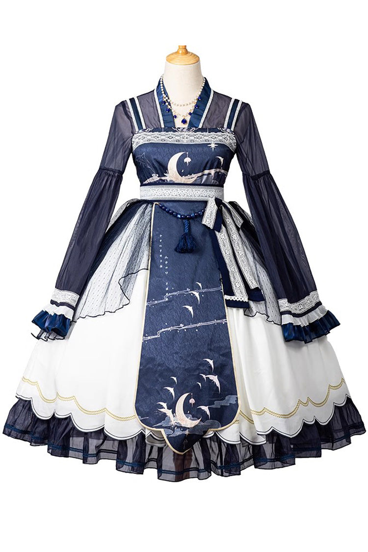 Lolita JSK Dress - Night And The Oriole, 2 Colors, Ruffled, Printed, Sweet Style - additional product view 3