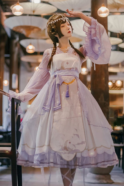 Lolita JSK Dress - Night And The Oriole, 2 Colors, Ruffled, Printed, Sweet Style - additional product view 4