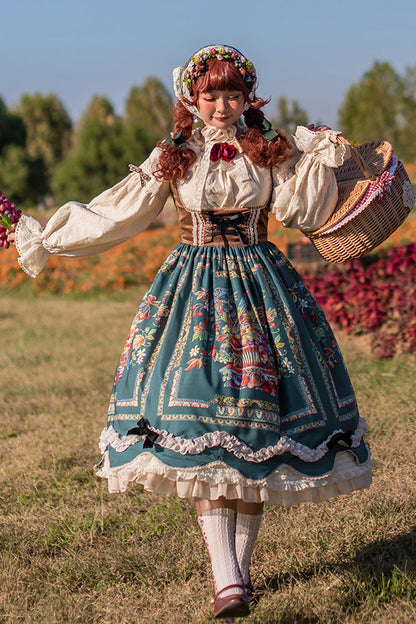 Lolita JSK Dress - Ode To Plenty, Green, Classic Style, Bow Detail, Ruffled - additional product view 5