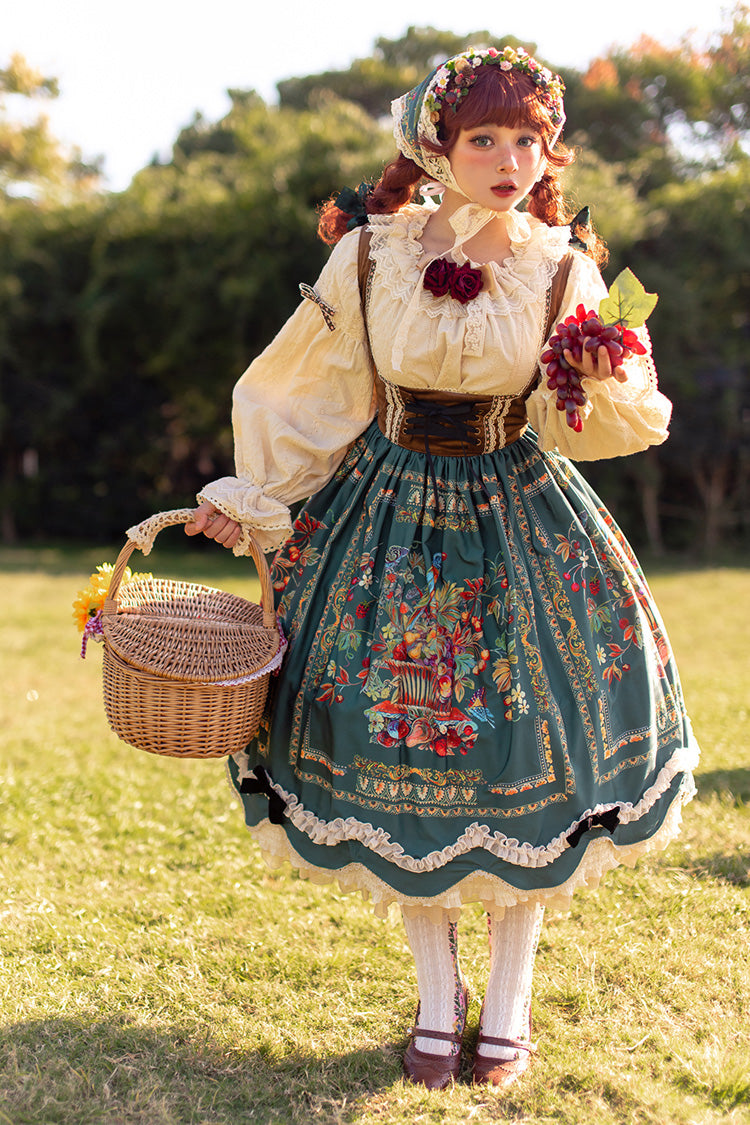 Lolita JSK Dress - Ode To Plenty, Green, Classic Style, Bow Detail, Ruffled - additional product view 7