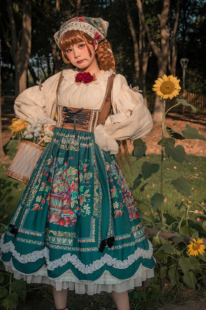 Lolita JSK Dress - Ode To Plenty, Green, Classic Style, Bow Detail, Ruffled - additional product view 15
