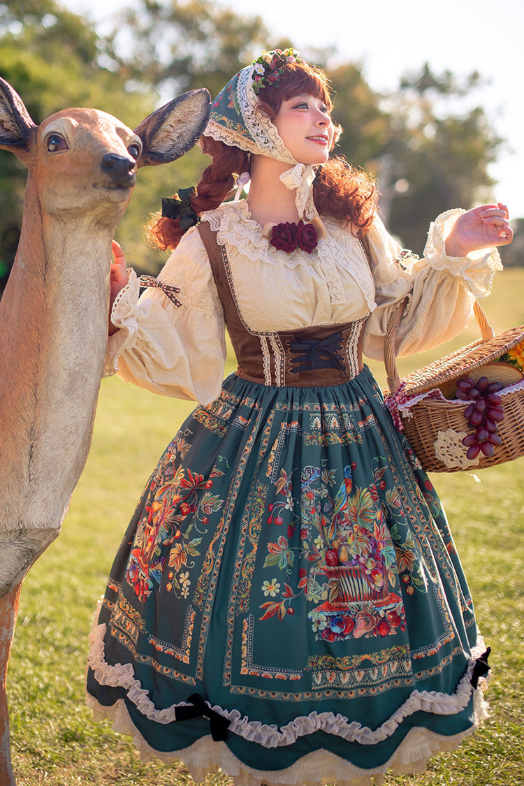 Lolita JSK Dress - Ode To Plenty, Green, Classic Style, Bow Detail, Ruffled - main product image