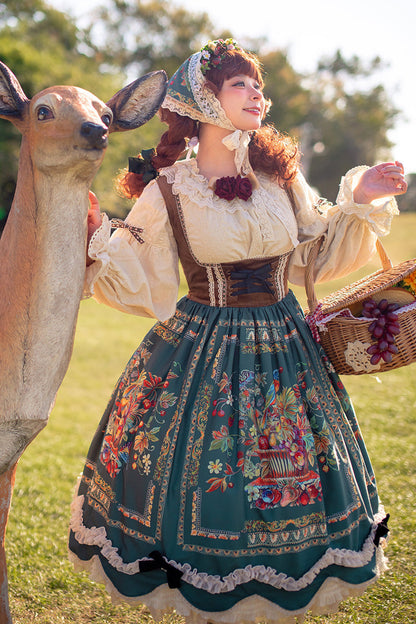 Lolita JSK Dress - Ode To Plenty, Green, Classic Style, Bow Detail, Ruffled - main product image