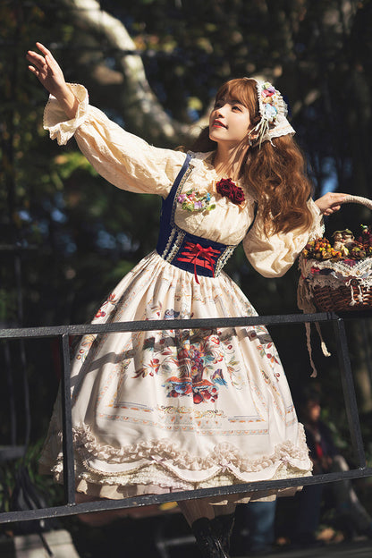 Lolita JSK Dress - Ode To Plenty, Ivory, Ruffled, Printed, Classic Style - additional product view 4
