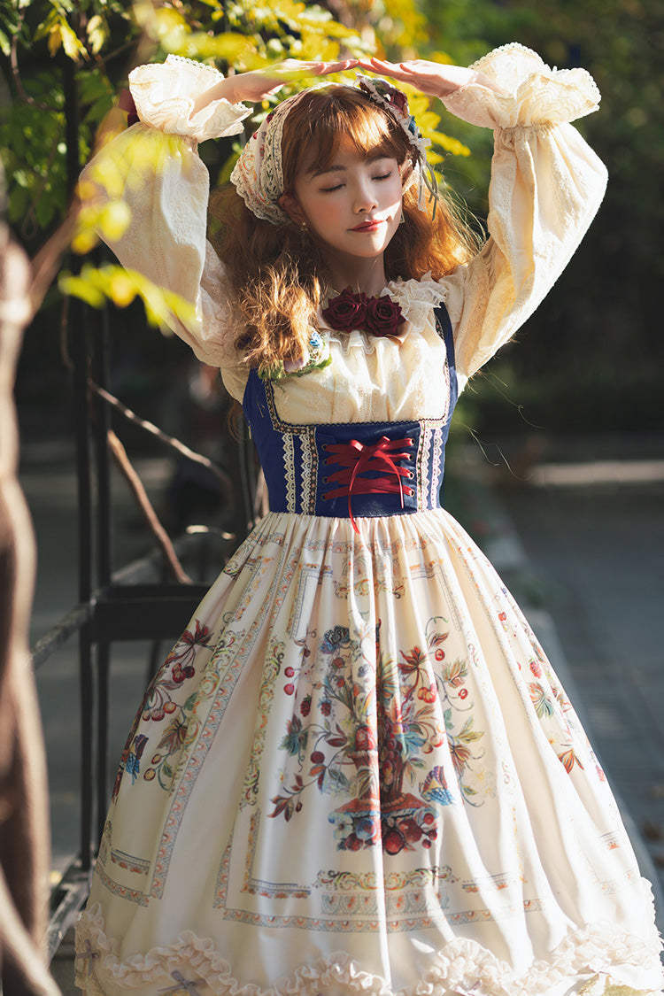 Lolita JSK Dress - Ode To Plenty, Ivory, Ruffled, Printed, Classic Style - additional product view 5