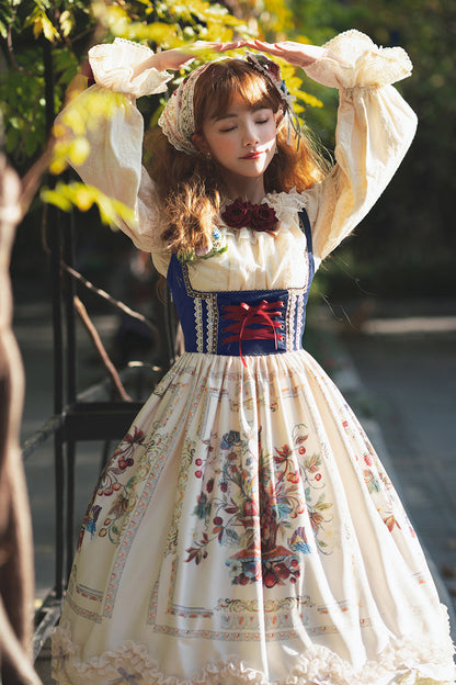 Lolita JSK Dress - Ode To Plenty, Ivory, Ruffled, Printed, Classic Style - additional product view 5