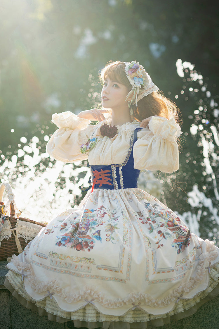 Lolita JSK Dress - Ode To Plenty, Ivory, Ruffled, Printed, Classic Style - additional product view 6