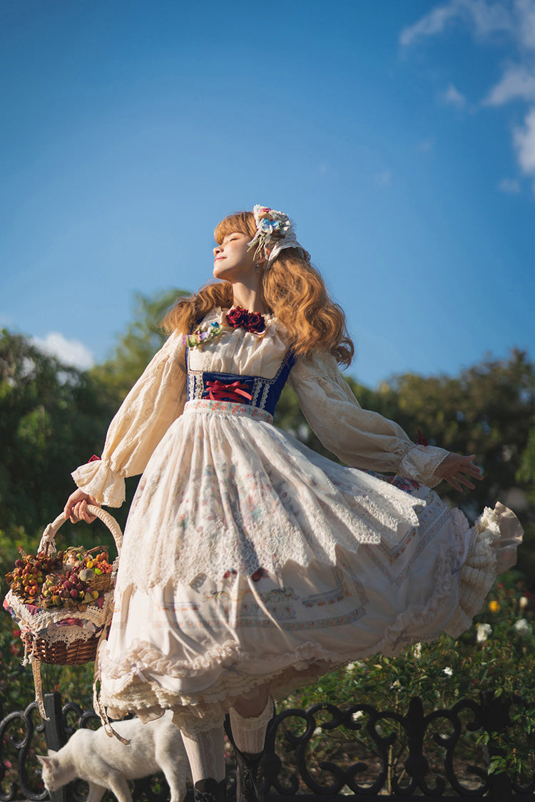 Lolita JSK Dress - Ode To Plenty, Ivory, Ruffled, Printed, Classic Style - additional product view 7