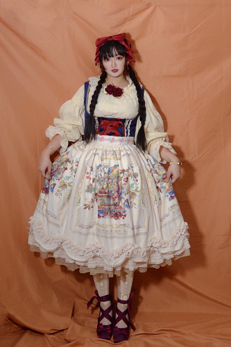 Lolita JSK Dress - Ode To Plenty, Ivory, Ruffled, Printed, Classic Style - additional product view 8