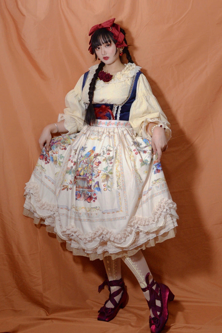 Lolita JSK Dress - Ode To Plenty, Ivory, Ruffled, Printed, Classic Style - additional product view 9