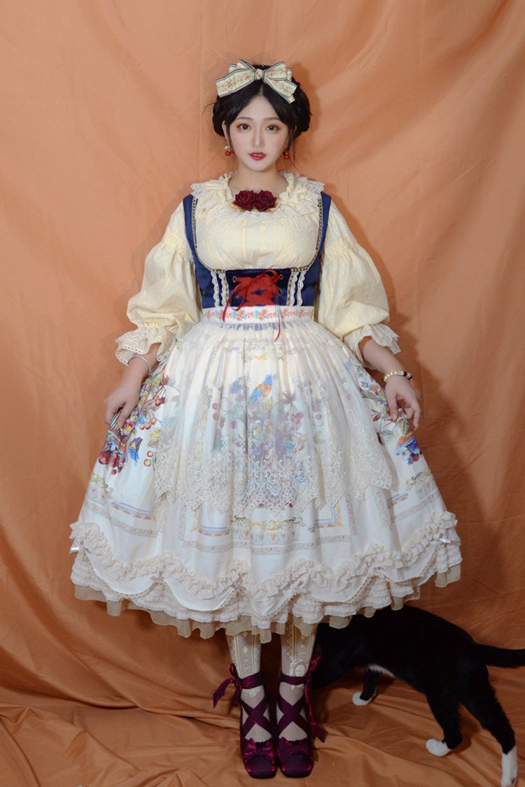 Lolita JSK Dress - Ode To Plenty, Ivory, Ruffled, Printed, Classic Style - additional product view 10