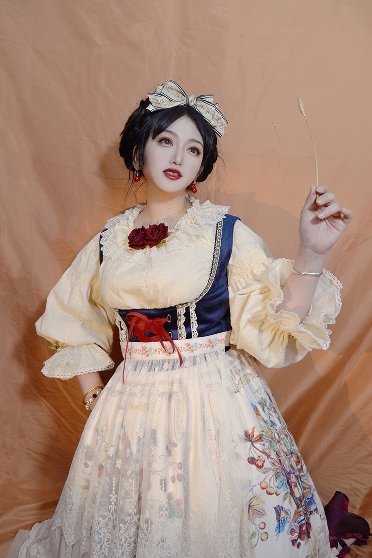 Lolita JSK Dress - Ode To Plenty, Ivory, Ruffled, Printed, Classic Style - additional product view 12