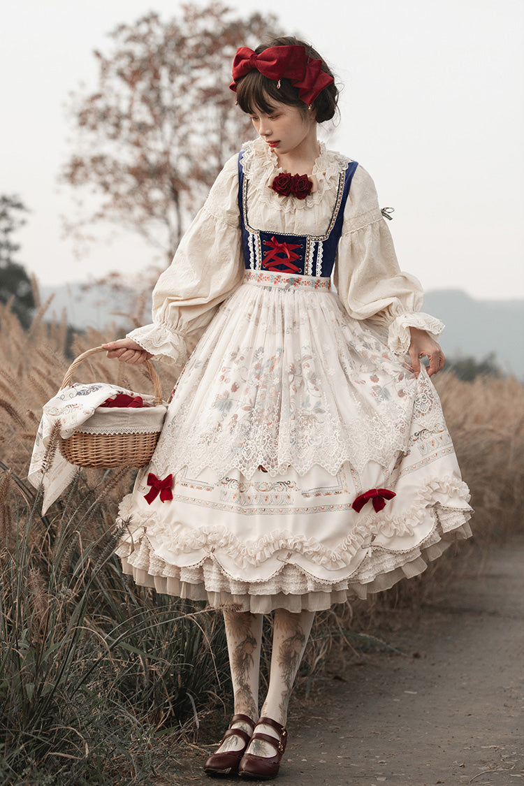 Lolita JSK Dress - Ode To Plenty, Ivory, Ruffled, Printed, Classic Style - main product image