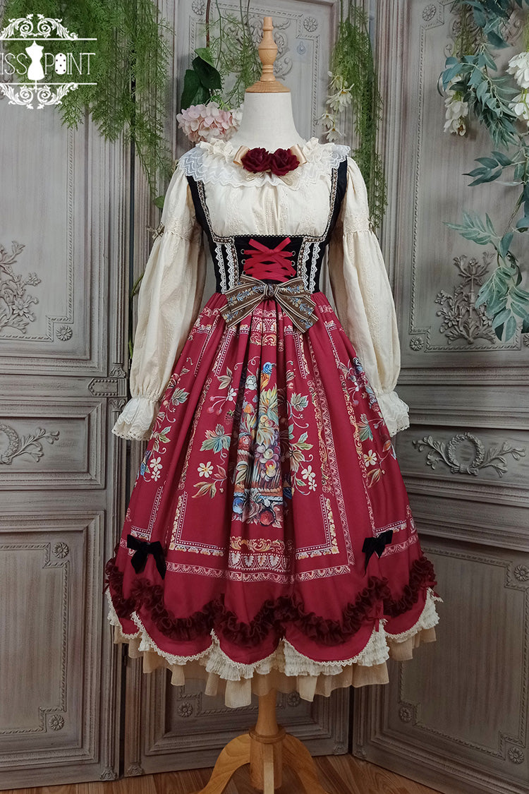 Lolita JSK Dress - Ode To Plenty, Red, Bow Detail, Ruffled, Printed - additional product view 3