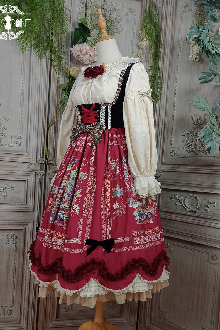 Lolita JSK Dress - Ode To Plenty, Red, Bow Detail, Ruffled, Printed - additional product view 4