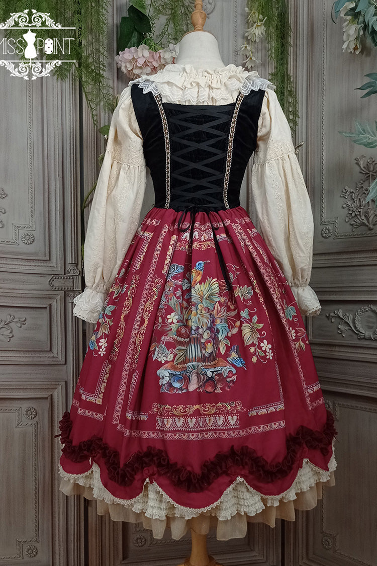 Lolita JSK Dress - Ode To Plenty, Red, Bow Detail, Ruffled, Printed - additional product view 5