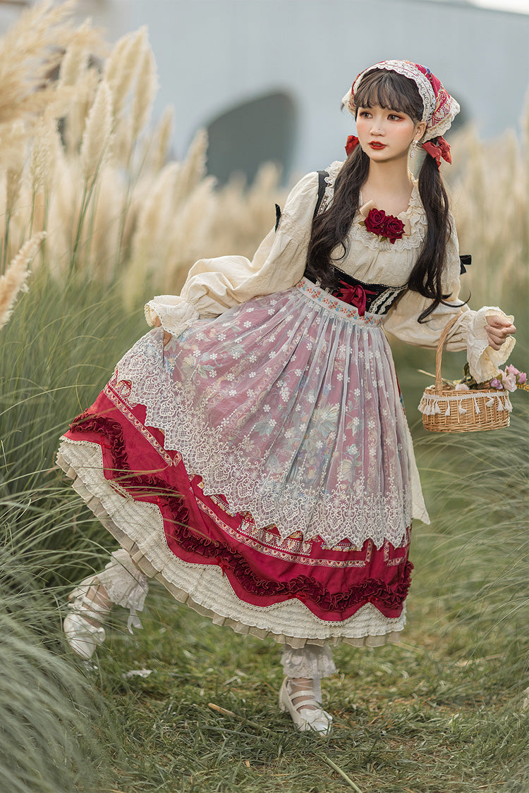 Lolita JSK Dress - Ode To Plenty, Red, Bow Detail, Ruffled, Printed - additional product view 6