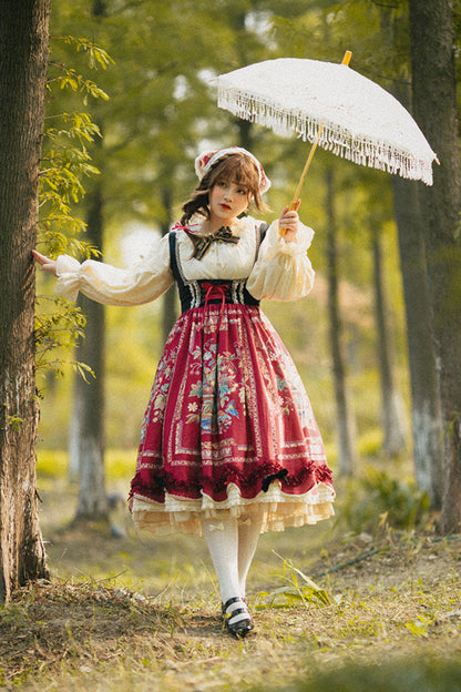 Lolita JSK Dress - Ode To Plenty, Red, Bow Detail, Ruffled, Printed - additional product view 8