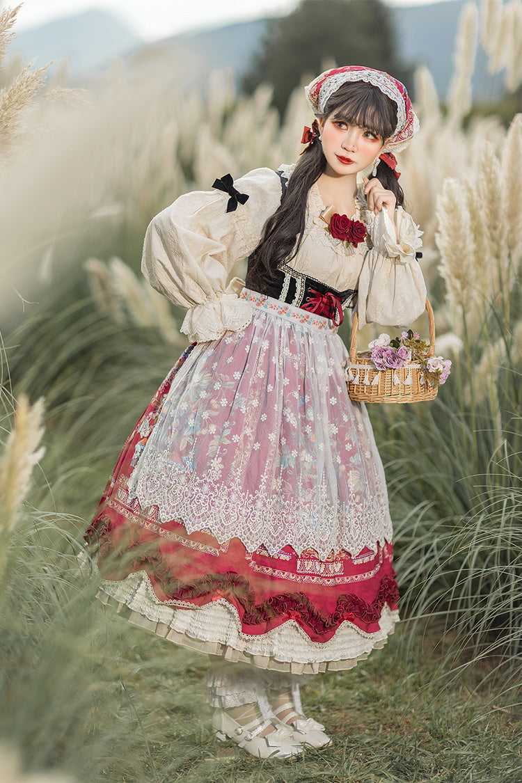 Lolita JSK Dress - Ode To Plenty, Red, Bow Detail, Ruffled, Printed - additional product view 10