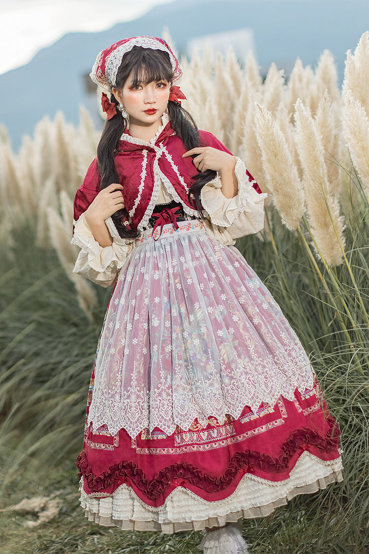 Lolita JSK Dress - Ode To Plenty, Red, Bow Detail, Ruffled, Printed - additional product view 11