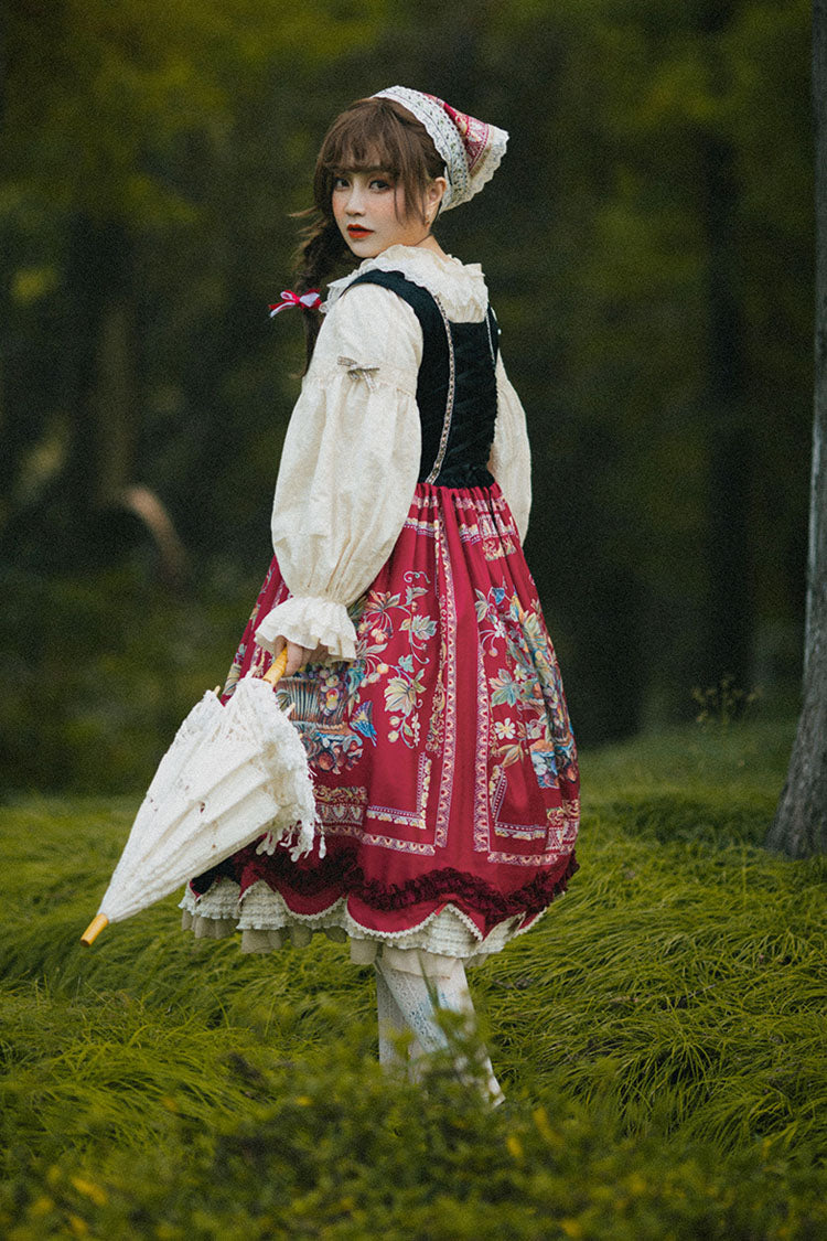 Lolita JSK Dress - Ode To Plenty, Red, Bow Detail, Ruffled, Printed - additional product view 12