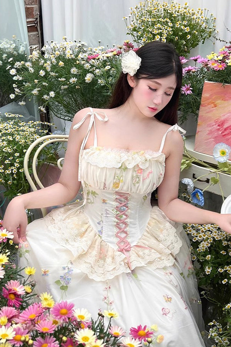 Lolita JSK Dress - Off White Spring Bouquets, White, Bow Detail, Ruffled, Embroidered - additional product view 8