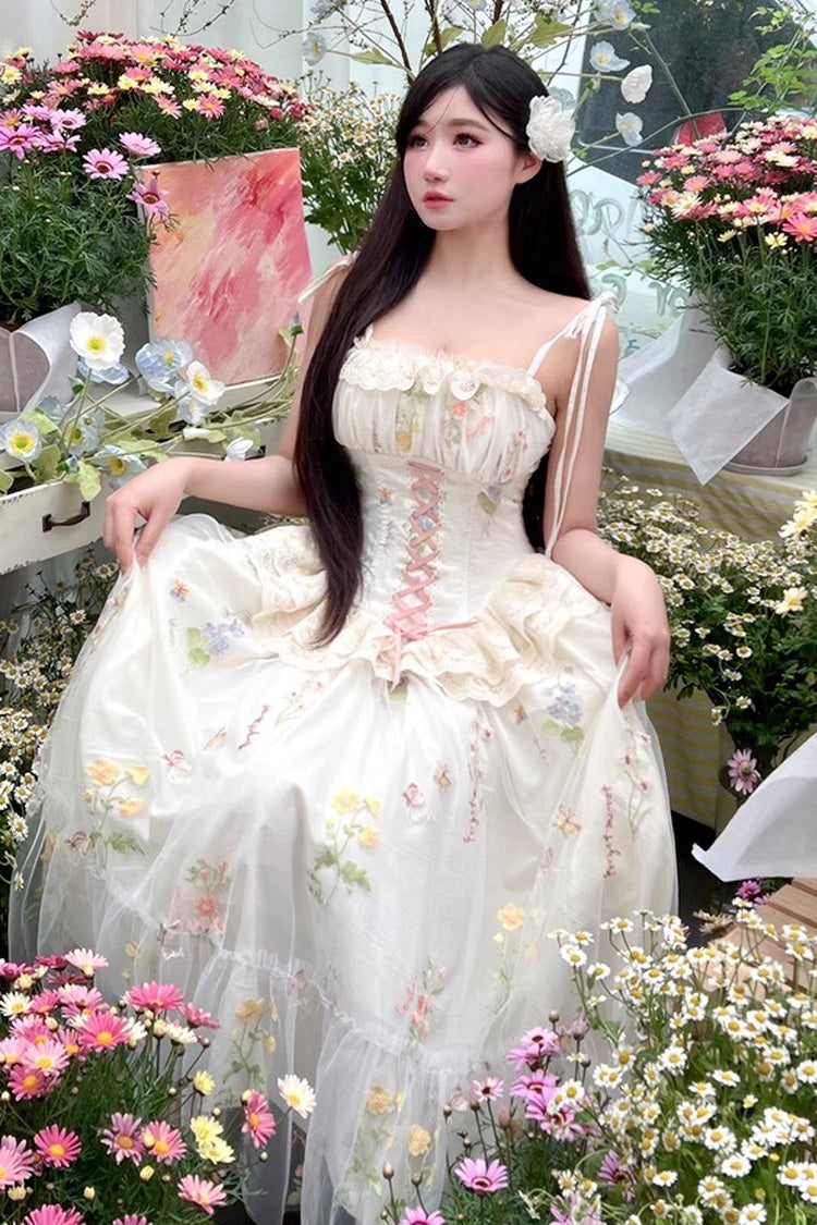 Lolita JSK Dress - Off White Spring Bouquets, White, Bow Detail, Ruffled, Embroidered - additional product view 9