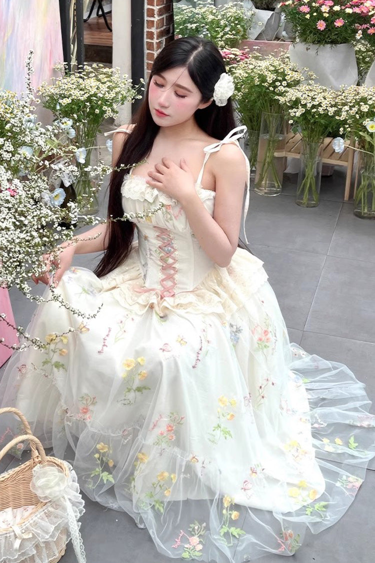 Lolita JSK Dress - Off White Spring Bouquets, White, Bow Detail, Ruffled, Embroidered - additional product view 10