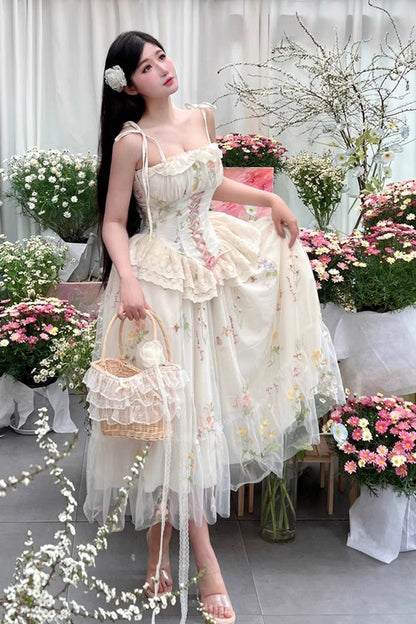 Lolita JSK Dress - Off White Spring Bouquets, White, Bow Detail, Ruffled, Embroidered - additional product view 11