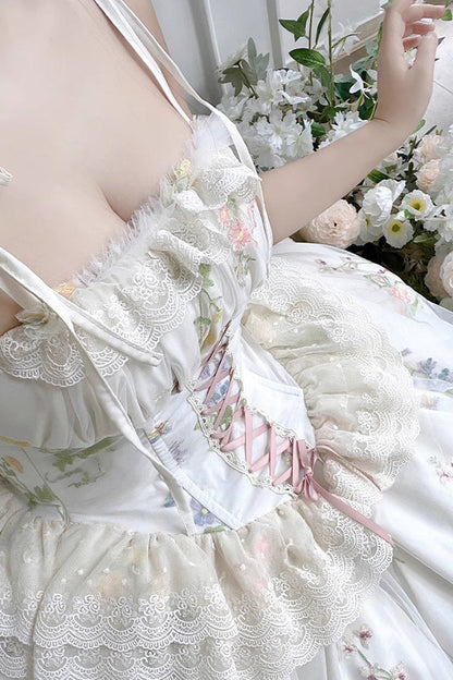 Lolita JSK Dress - Off White Spring Bouquets, White, Bow Detail, Ruffled, Embroidered - additional product view 12
