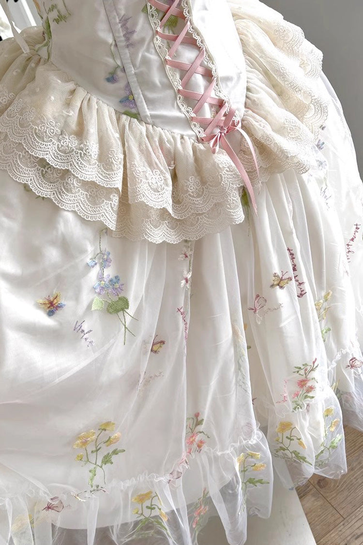 Lolita JSK Dress - Off White Spring Bouquets, White, Bow Detail, Ruffled, Embroidered - additional product view 13
