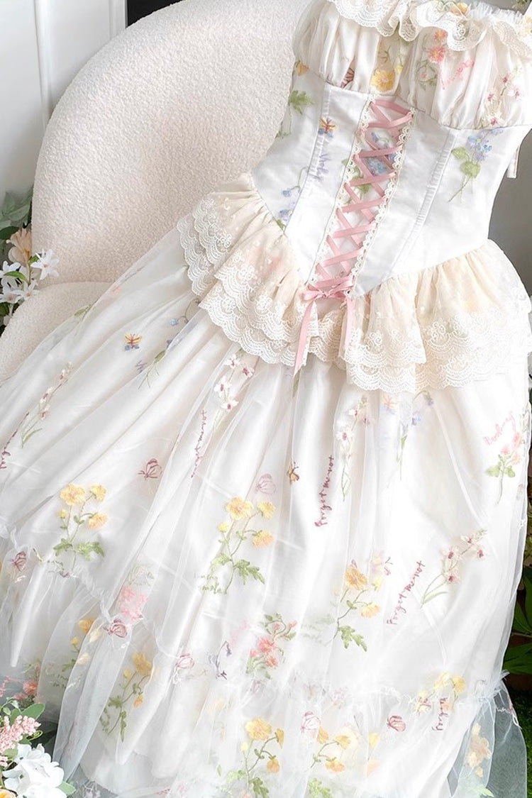 Lolita JSK Dress - Off White Spring Bouquets, White, Bow Detail, Ruffled, Embroidered - additional product view 14