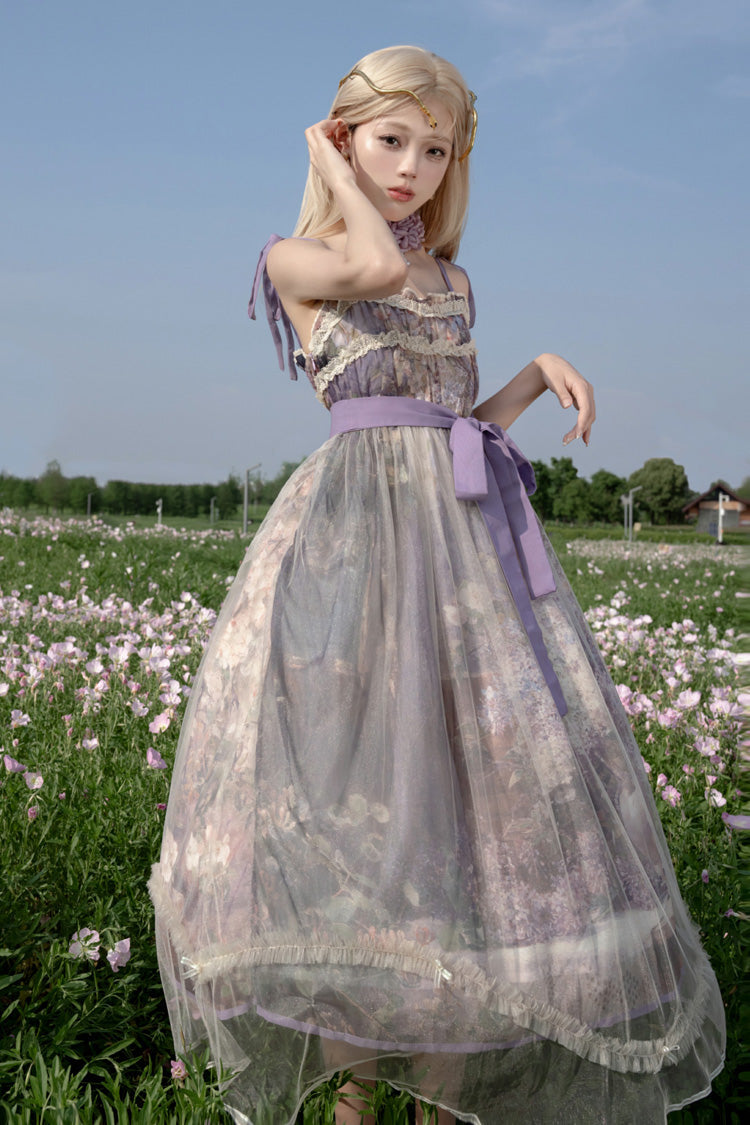Lolita JSK Dress - Oil Painting – In The Shade Of, Purple, Ruffled, Printed, Sweet Style - additional product view 2