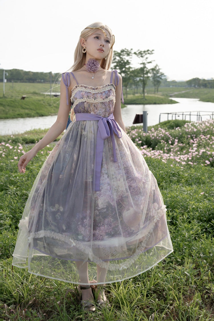 Lolita JSK Dress - Oil Painting – In The Shade Of, Purple, Ruffled, Printed, Sweet Style - additional product view 3