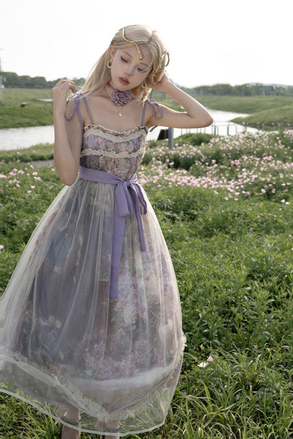 Lolita JSK Dress - Oil Painting – In The Shade Of, Purple, Ruffled, Printed, Sweet Style - additional product view 4