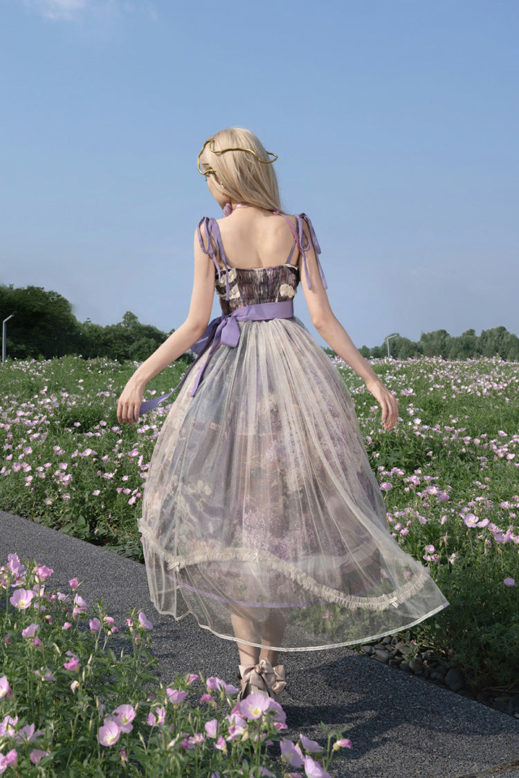 Lolita JSK Dress - Oil Painting – In The Shade Of, Purple, Ruffled, Printed, Sweet Style - additional product view 5