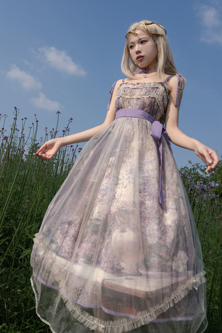 Lolita JSK Dress - Oil Painting – In The Shade Of, Purple, Ruffled, Printed, Sweet Style - additional product view 6
