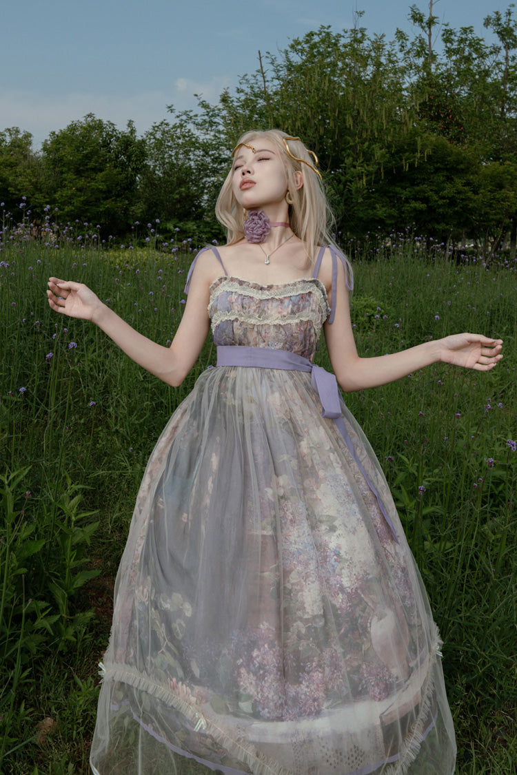 Lolita JSK Dress - Oil Painting – In The Shade Of, Purple, Ruffled, Printed, Sweet Style - additional product view 7