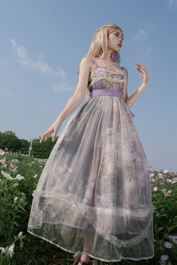 Lolita JSK Dress - Oil Painting – In The Shade Of, Purple, Ruffled, Printed, Sweet Style - additional product view 8